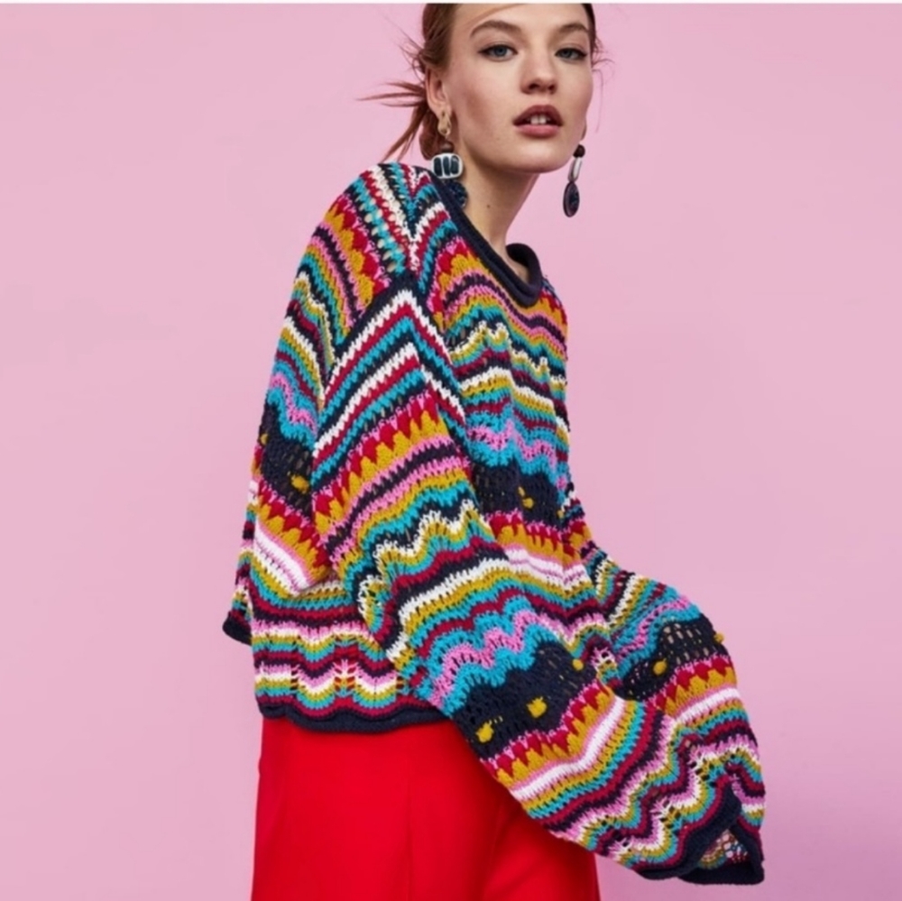 NWT Zara Knit Bloggers Fave Colorful Striped Sweater M